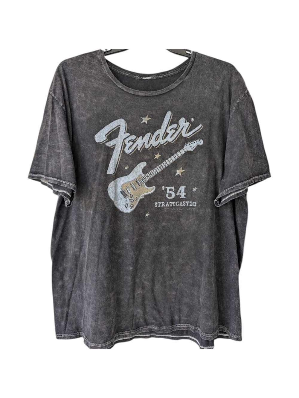 Fender 54 Stratocaster Oversized T-Shirt Black Acid Wash Guitar Band 3XL 28x31.5